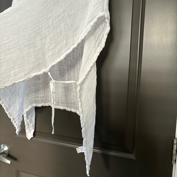 J Jill purejill 100% Open Weave Linen White Side-Tie Poncho Oversized Flowy Top - Picture 3 of 5